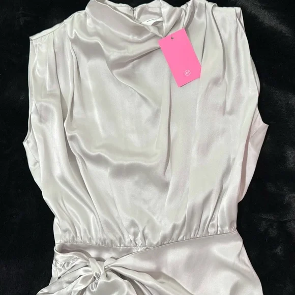 Amanda Uprichard NWT Ceramic Silver Fabiola Silk High Cowl Neck Mini Dresss